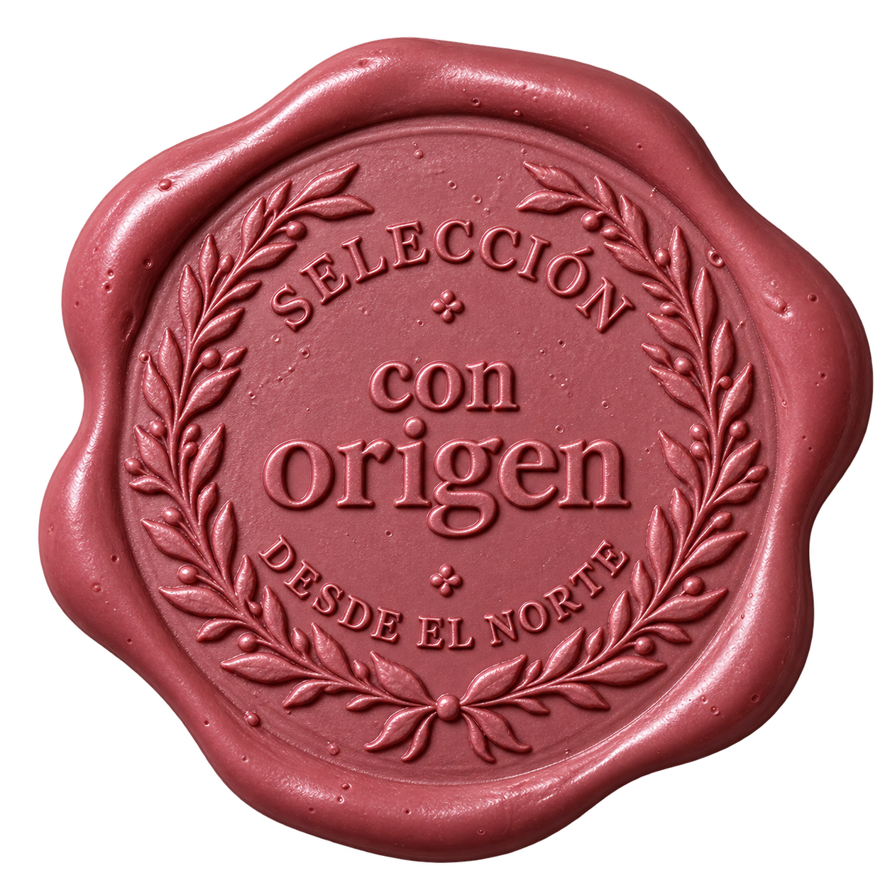 Sello de lacre realista con la inscripción Selección con origen, desde el norte.